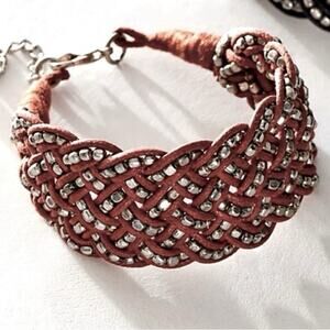 Free People City Slicker Bracelet in Tan Brown NWT Western Bohemian Braided Bead